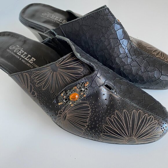 Helle Comfort Jemma 39 Slide Black Bootie Embossed Crocodile Jewel Heel US 8 - Picture 9 of 12